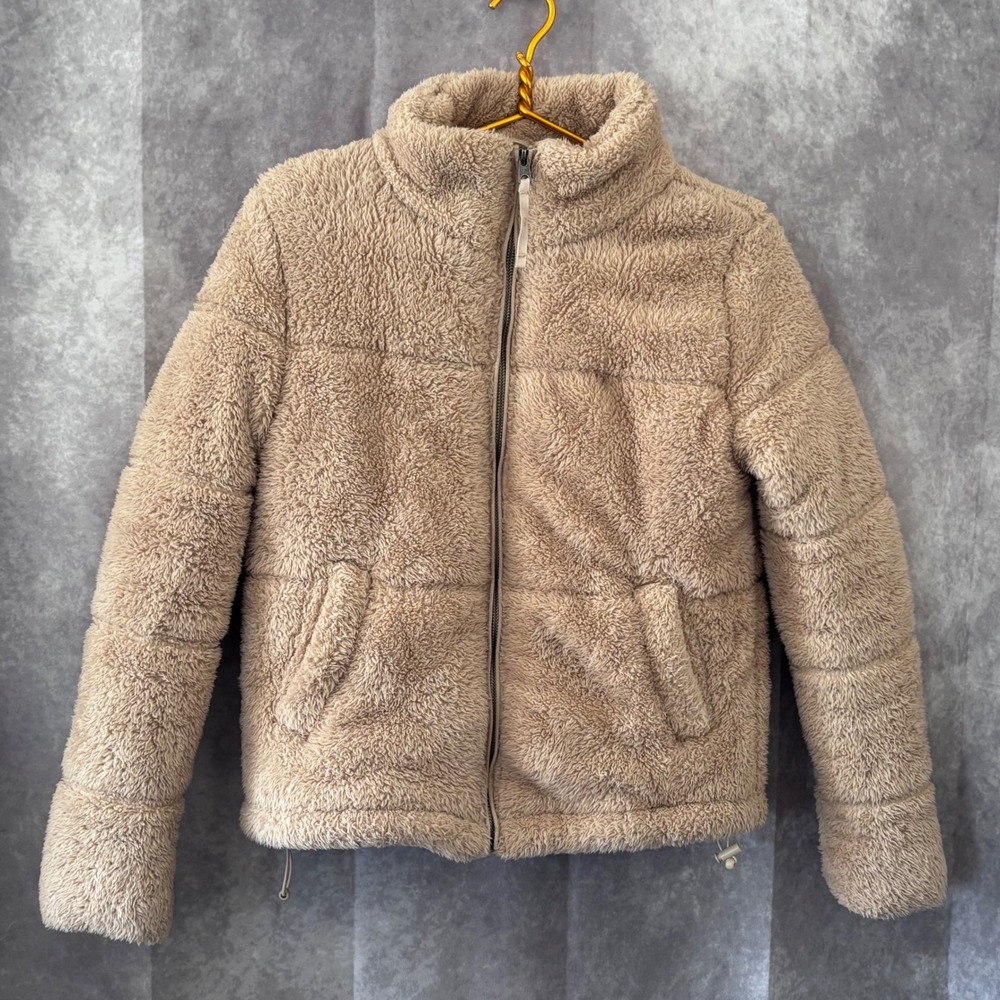 Aeropostale Sherpa Puffer Fleece Teddy Jacket Womens Small Tan Gorpcore